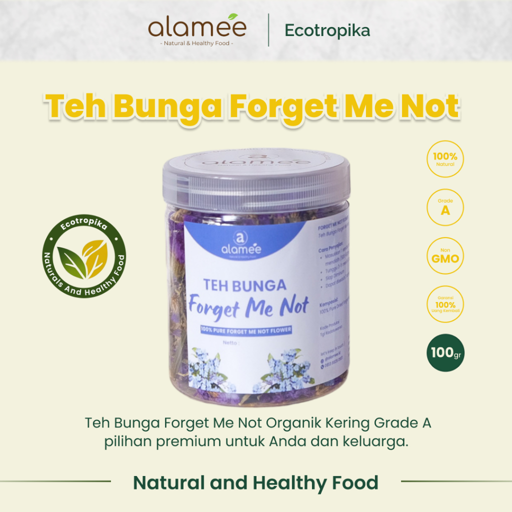 

Teh Bunga Forget Me Not Flower Tea Organik Kering Dried Grade A Premium Kemasan 50 Gram Original
