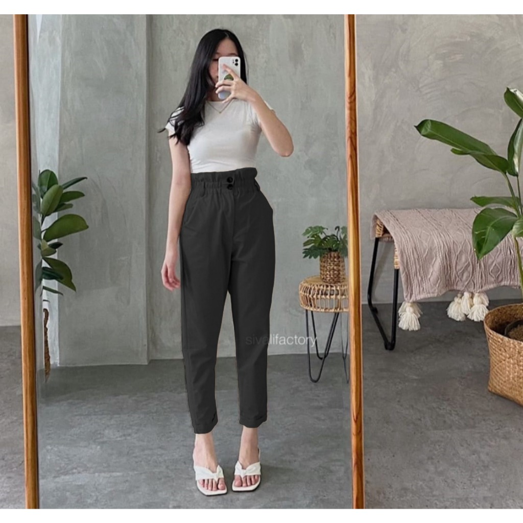 Celana Wanita Kulot Luna Pensil Panjang Highwaist Kerut Susun Kancing 2 Terbaru korean Style