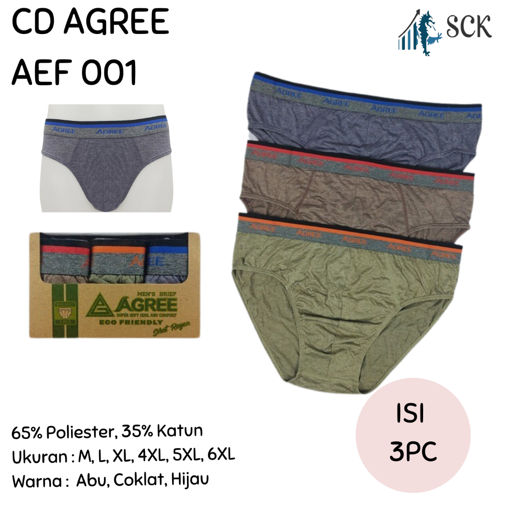 [ISI 3] Celana Dalam Olahraga Pria AGREE AEF 01 02 / CD Agree AEF 001 Pinggang Karet MODEL BOXER Spo