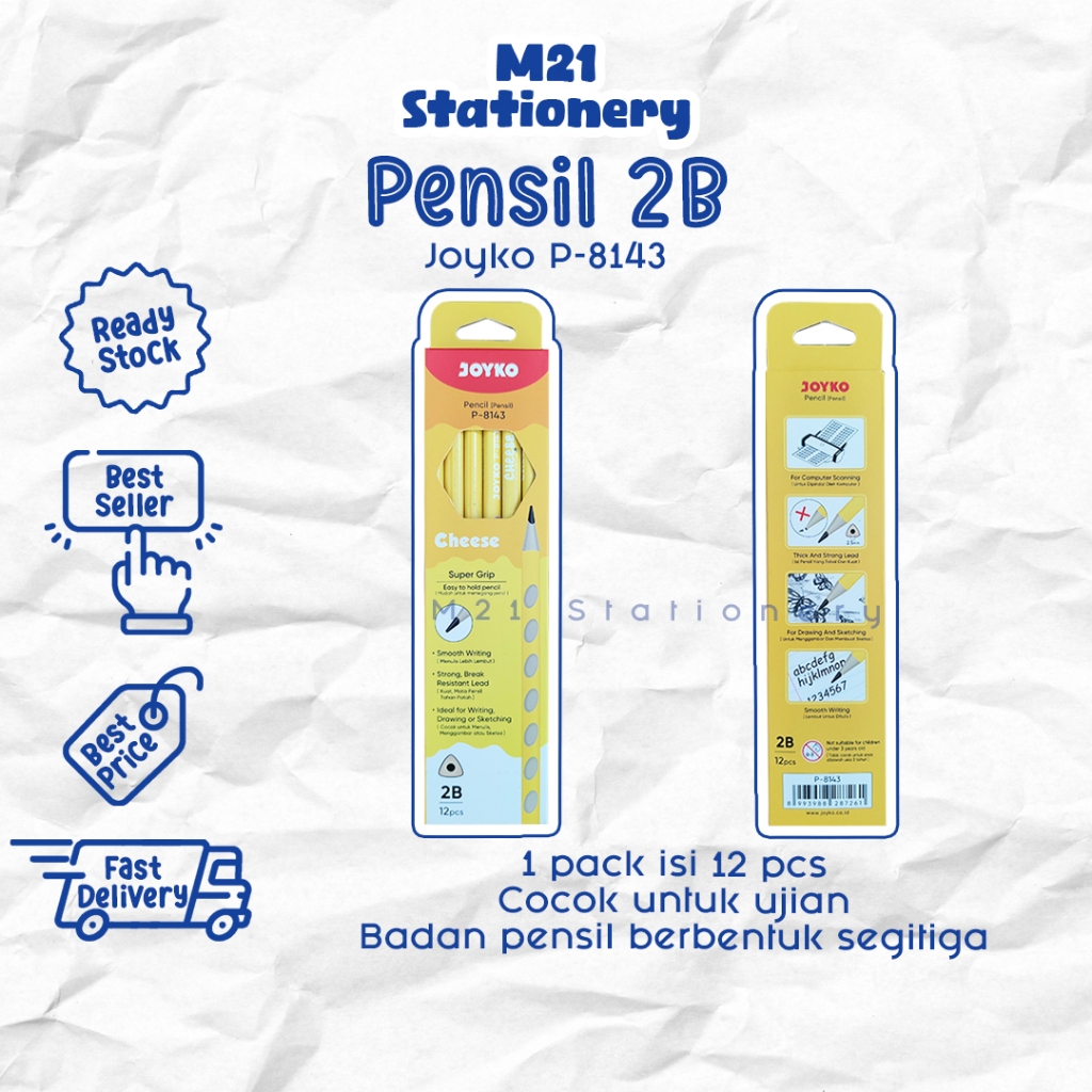 

(12 PCS) PENCIL 2B JOYKO P-8143 / 1 pack pak p8143 super grip cheese pencil pena original menulis graphite menggambar sket sketch anank alat tulis sekolah kuliah atk kantor stationery murah / m21 stationery jogja