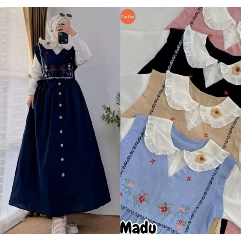 gamis madu dress kerah bordir terbaru // gamis lebaran Zara dress bordir