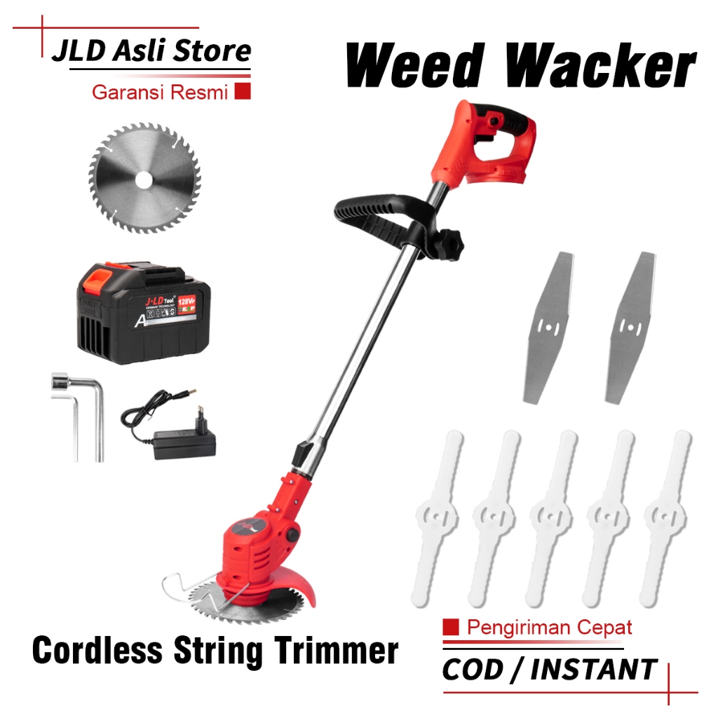 JLD Mesin Babat Potong Rumput Baterai Cordless String Trimmer Weed Wacker Alat Pemotong Rumput Kecil