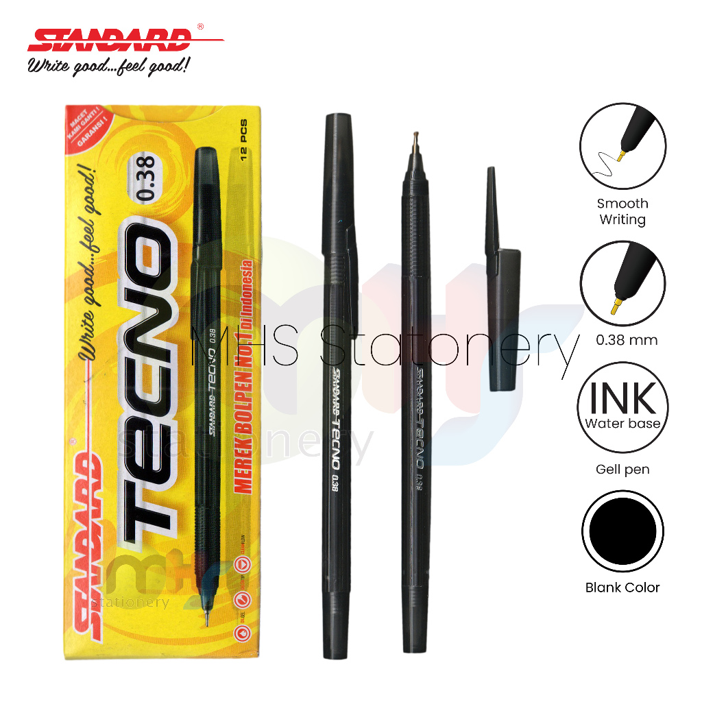 

STANDARD TECNO 0.38 mm Bolpoin Pulpen Ballpoint Semi Gel Pen Pena 1 Box 12 Pcs