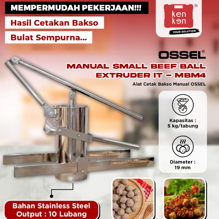 OSSEL Alat Cetak Bakso Manual Cetak Cilok Stainless Steel Cetak Pentol Manual 10 Lubang OSSEL