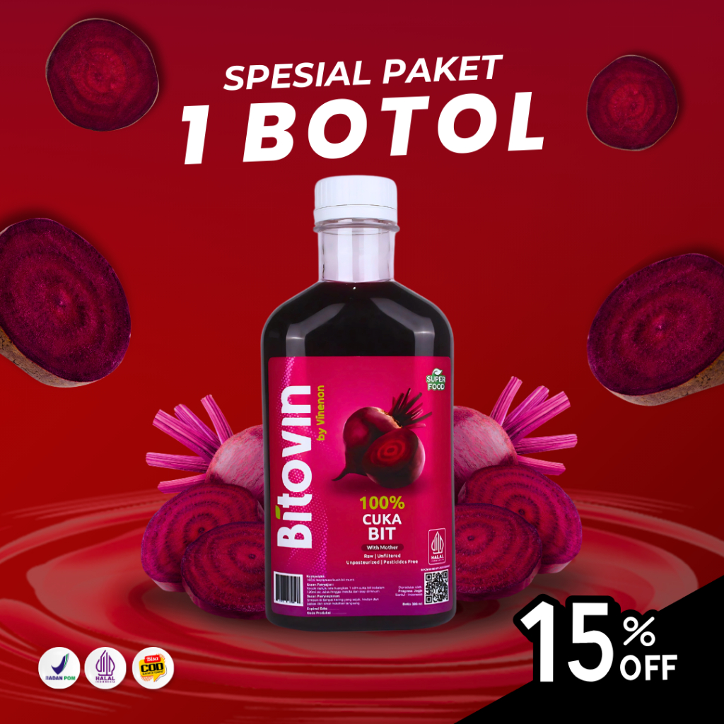 

Bitovin Cuka Buah Bit Segar 300Ml - Penambah Darah Alami - Perbaiki sel darah & Sehatkan Jantung