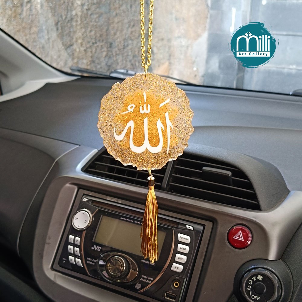 Gantungan Warna Gold Glitter Spion Interior Mobil Kaligrafi Lafadz  Allah - Muhammad