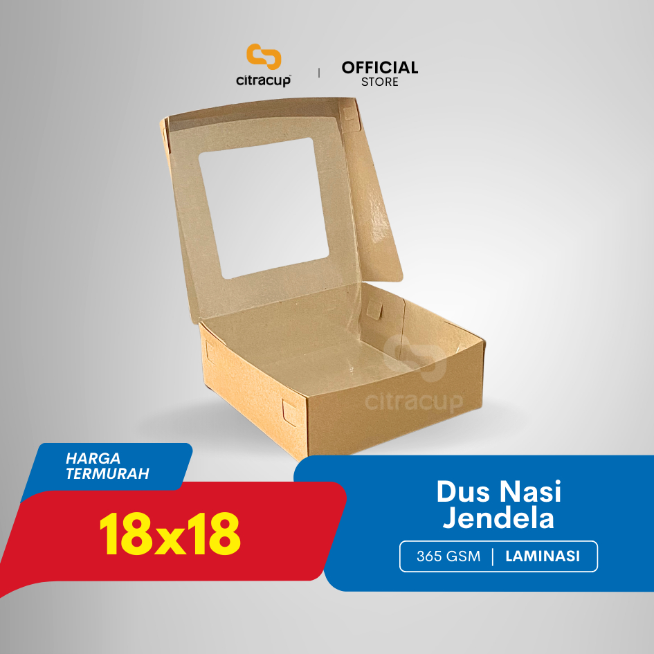 Dus box Kraft Coklat 18x18 Laminasi/ dus nasi/ dus roti kue - Jendela