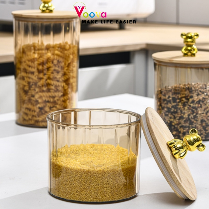 VOOVA Toples Beruang/Wadah Penyimpanan Cereal Kedap Udara/Jar Serbaguna/Toples Bumbu/Toples Cemilan/