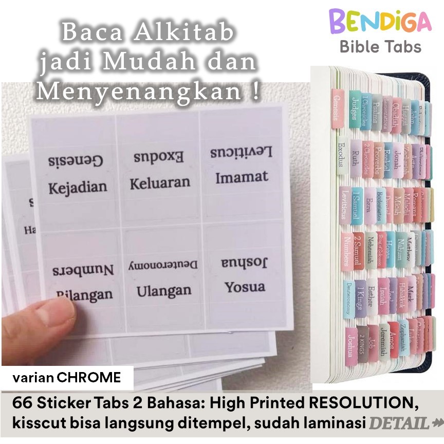

[BENDIGA GBU- CHROME BOLD FONT] Stiker Penanda Index Alkitab Sticker Bible Tabs Index 66 Dua Bahasa Inggris 66pcs Laminated BIBLE TABS INDEX Sticker Index Alkitab