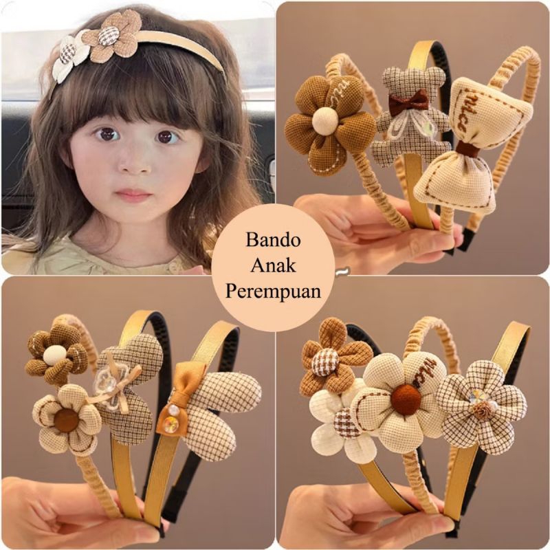 Bando Anak Perempuan Korea Karakter Motif Bunga Pita Beruang Bendo Bondu Bandana