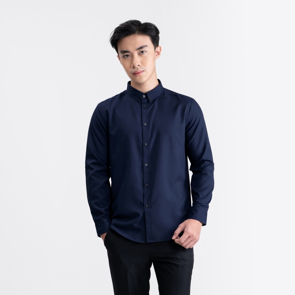Kemeja Poplin Lengan  Panjang Navy/Kemeja Polos slimfit kasual Bahan Catton Poplin