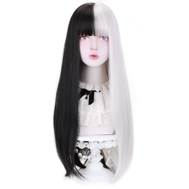 Wig Daily Lolita Wig Rambut Palsu Lolita 2 Side Colour / 2 Warna Hitam + Putih Untuk Cosplay Anime