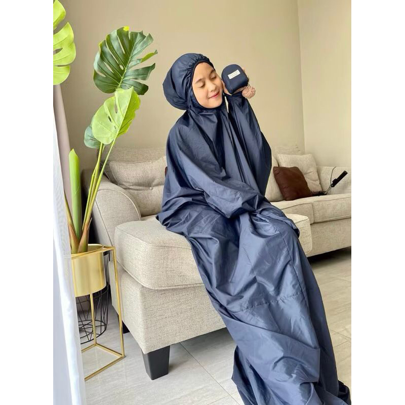 Mukenah Traveling Polos Terusan Dewasa Pouch | Bahan Parasut Adem