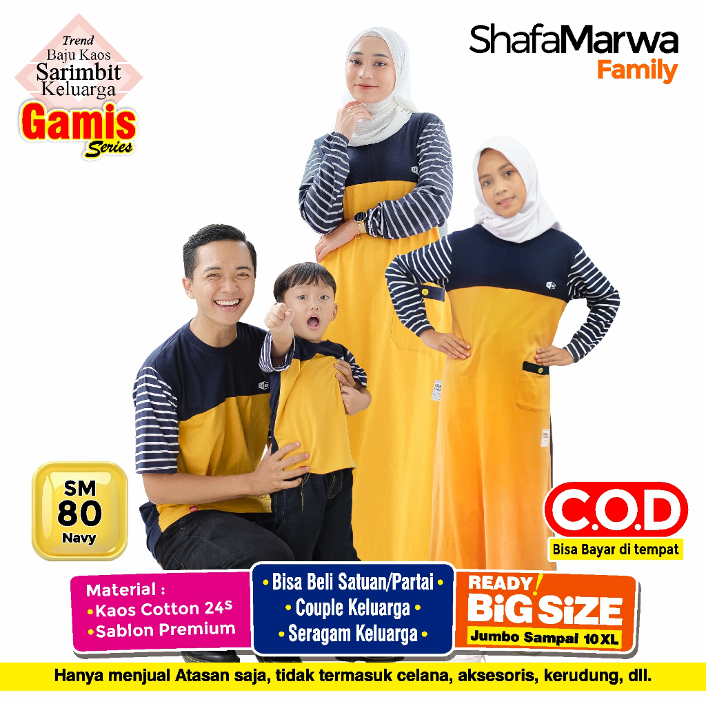 Shafa Marwa Baju Couple Keluarga Muslim Sarimbit Family Ayah Bunda Gamis Anak Bahan Kaos Katun Combe