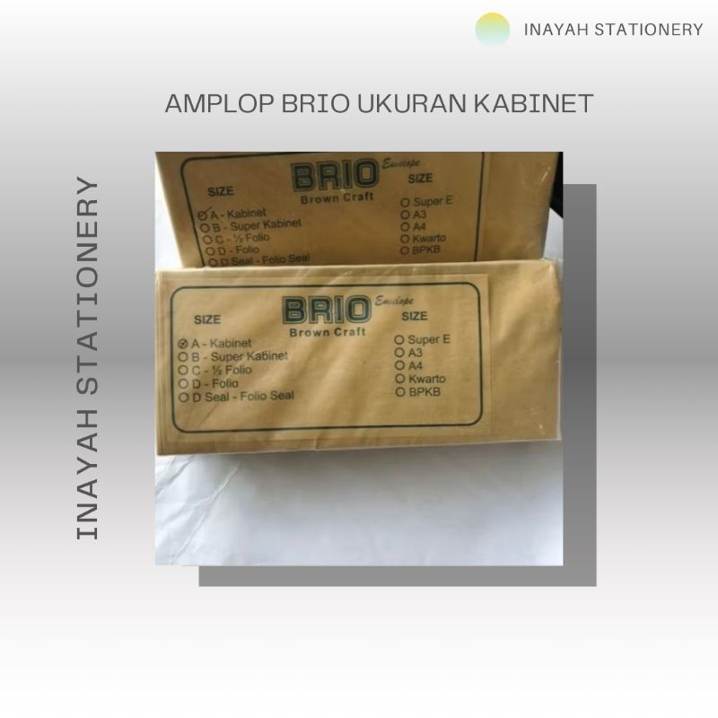 

AMPLOP COKLAT A-KABINET MEREK BRIO 1PACK ISI 50 LEMBAR Kantor