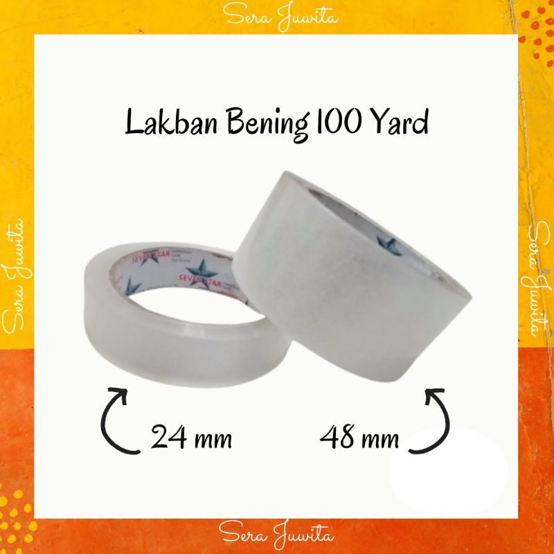 

Lakban Bening 100 Yard Ukuran 48 mm (2 inch) dan 24 mm (1inch) merk Seven Star Daya Rekat Kuat