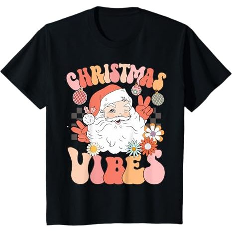 kidsnesia - Groovy Santa Claus Christmas Vibes Kids Girls T-Shirt