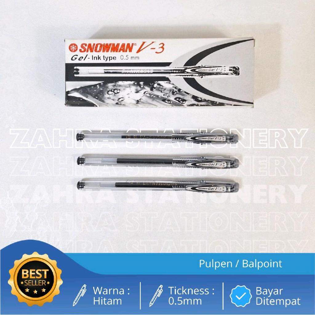 

Snowman V3 Pulpen/ Ballpoint Gell Tinta Hitam Tip 0.5mm - Paket 12 pcs