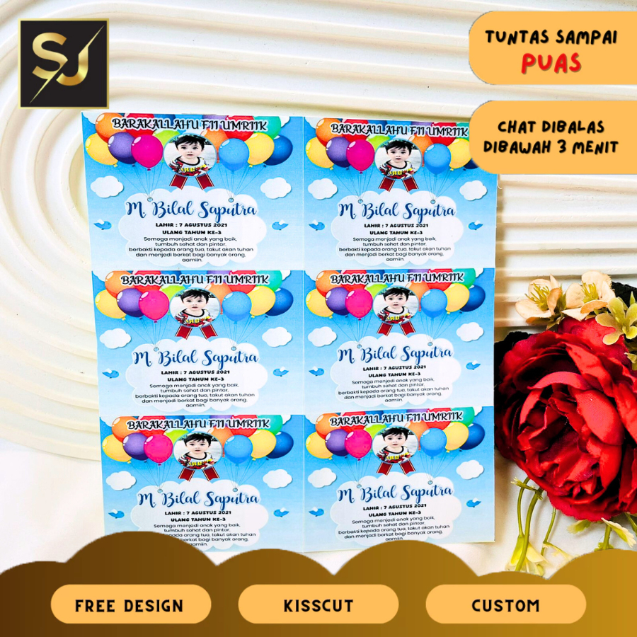 

Sangjaya Stiker Custom Persegi Ulang Tahun Anak Perlengkapan Pesta Ultah Stiker Label Birthday