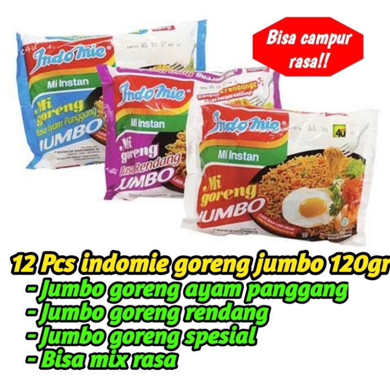 

Indomie goreng jumbo spc,jumbo rendang,jumbo ayam panggang per 12 pcs & 6 pcs