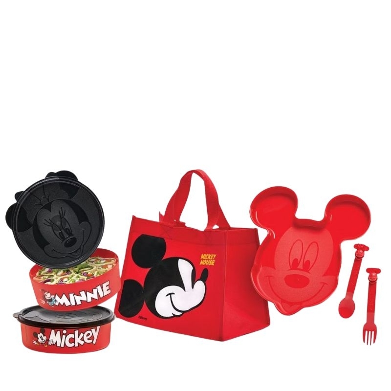 Toples Jajan / Wadah Makanan Piring Anak Lucu Karakter Disney Mickey Minnie Mouse Meal Set Tupperwar