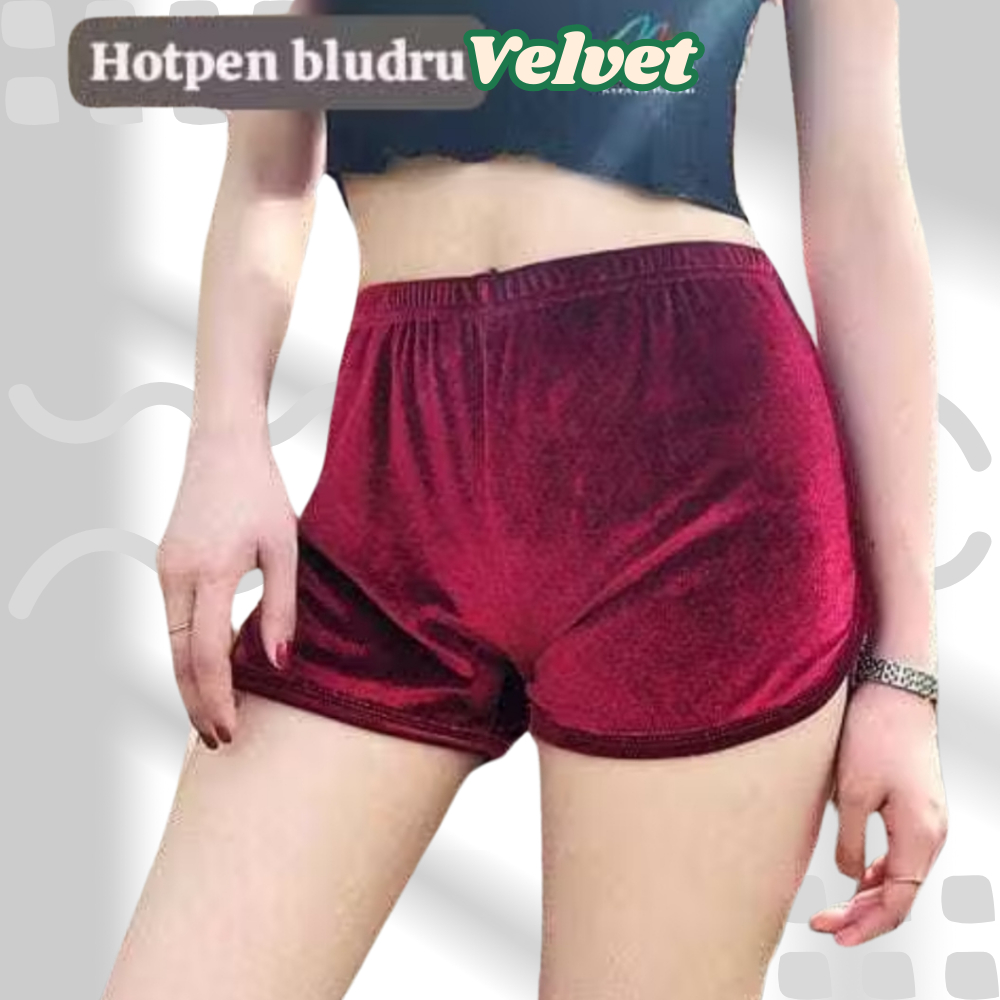 Hotpen Bludru Velvet Legging Celana Pendek Ketat Korea Wanita Santai