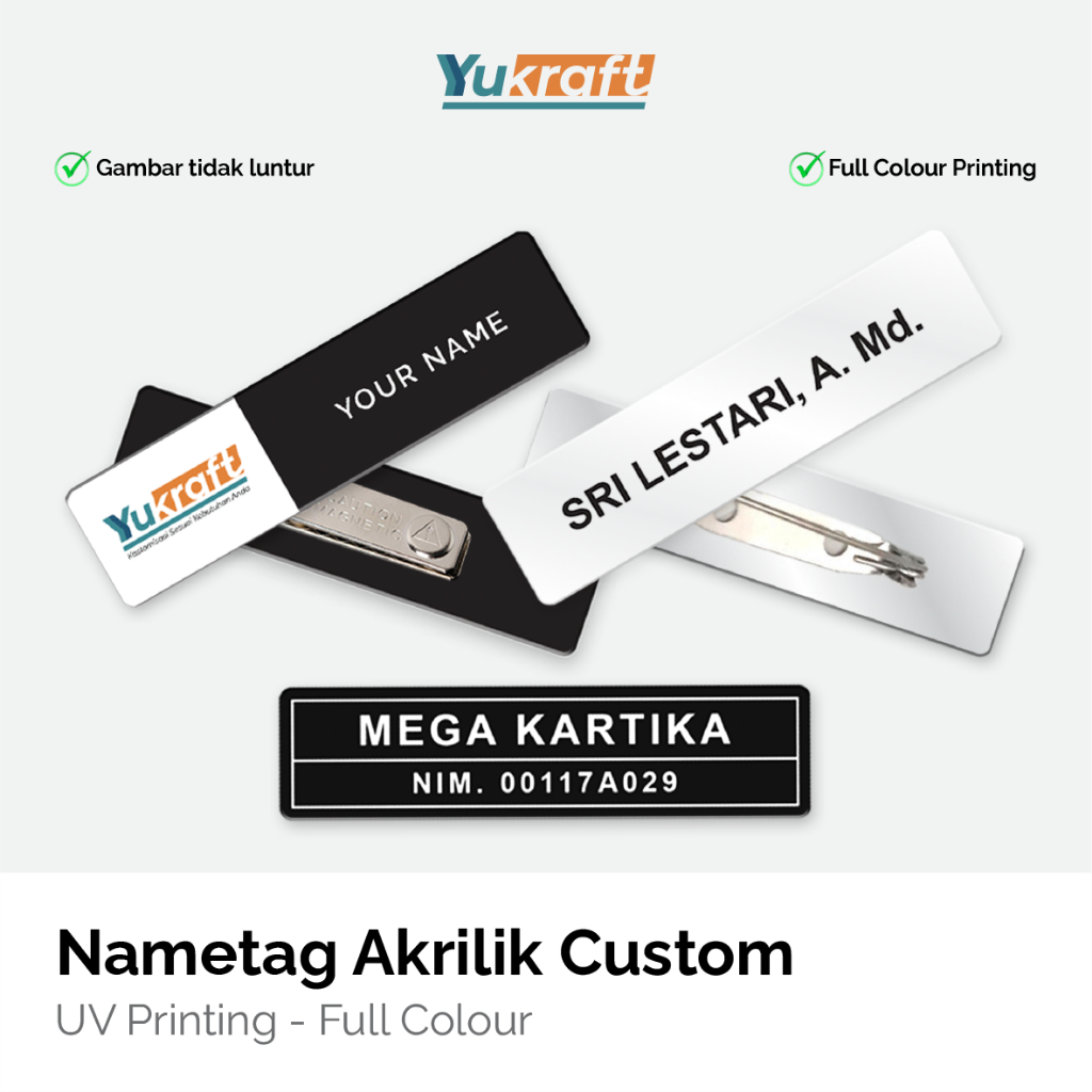 

Name Tag Akrilik Peniti dan Magnet PRINT UV Custom Nama, Logo - Papan Nama Nametag Acrylic Nameplate