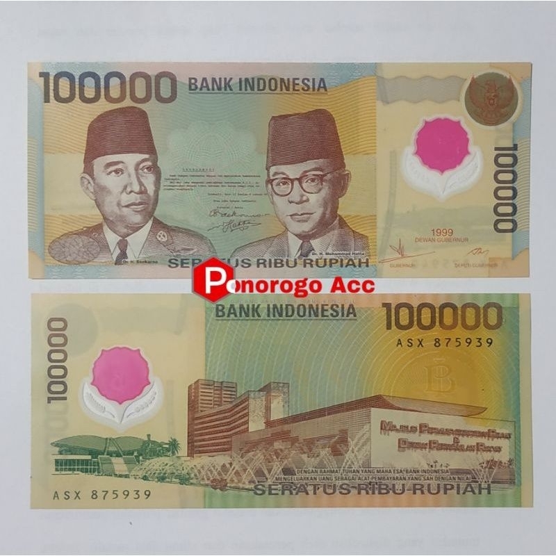 (GRESS/BARU) Uang kuno rp 100.000 tahun 1999 100rb polymer plastik sukarno hatta 100 mawar