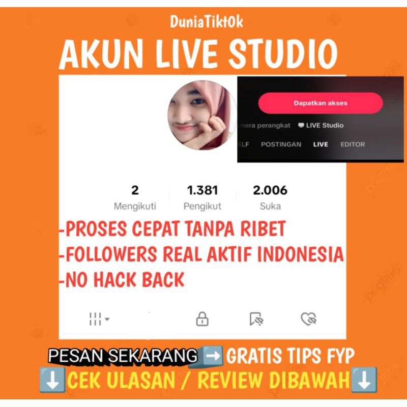 Jual Akun Tiktok Live Studio - Live PC Real Followers Indonesia Video Hasil FYP