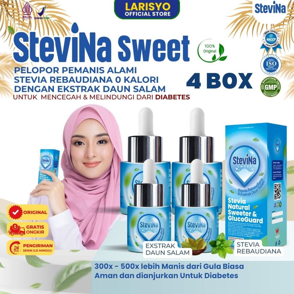 

Stevina Sweet Pemanis Alami 0 Kalori plus Herbal Daun salam Pengganti Gula Untuk Menjaga Berat Badan Ideal Kemasan 4 Botol 15ml