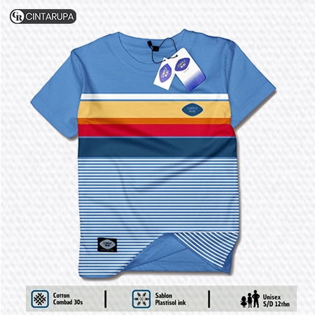 Kaos Anak Katun Stripe Lengan Pendek warna biru muda