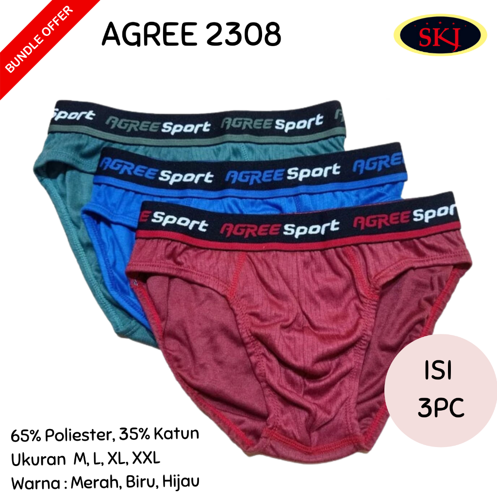 [ISI 3] Celana Dalam Olahraga Pria AGREE 2308 / CD Pinggang Karet BOXER Sport GROSIR