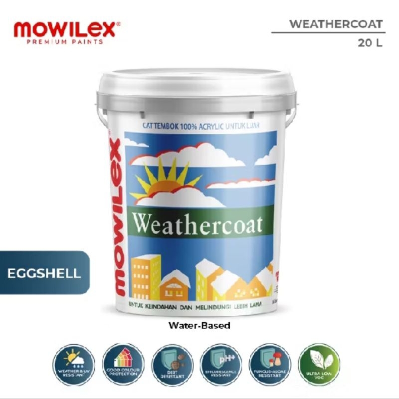 Cat tembok Mowilex weathercoat putih super white 20ltr/28kg cat tembok Exterior & Interior