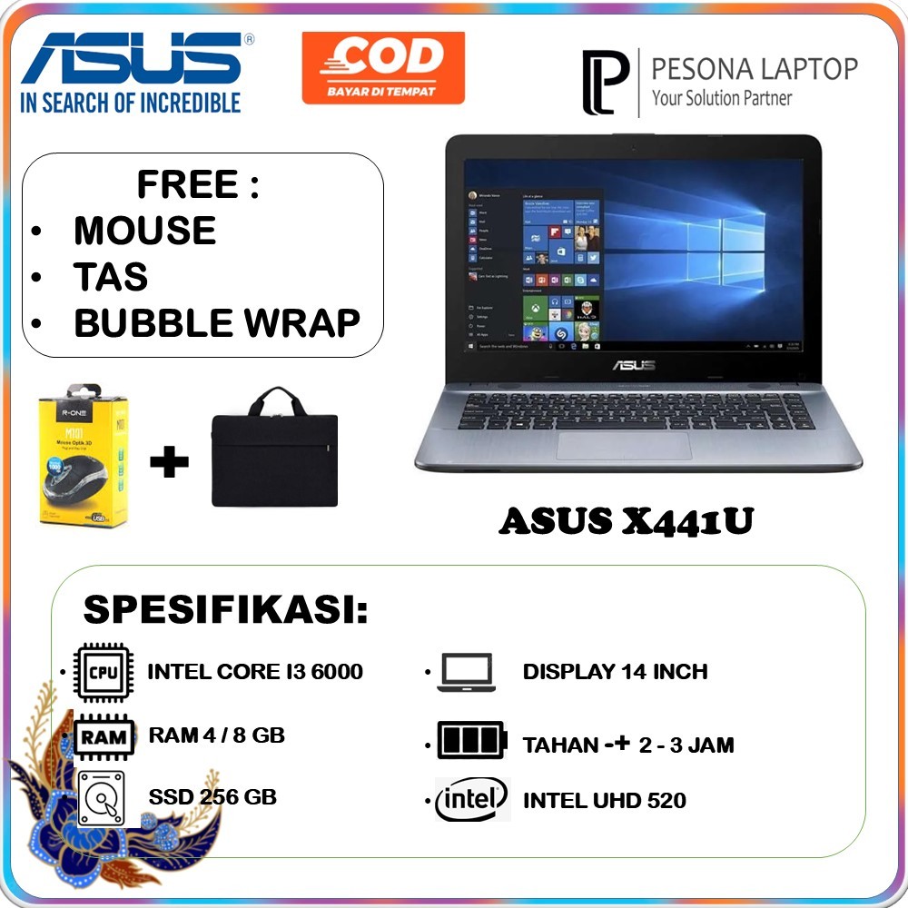 LAPTOP ASUS X441U MODEL TERBARU INTEL CORE I3 GEN6 RAM 8GB SSD256GB