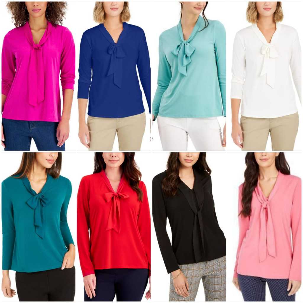 Blouse Charter Club Tie Bow Neck Long Sleeves Top