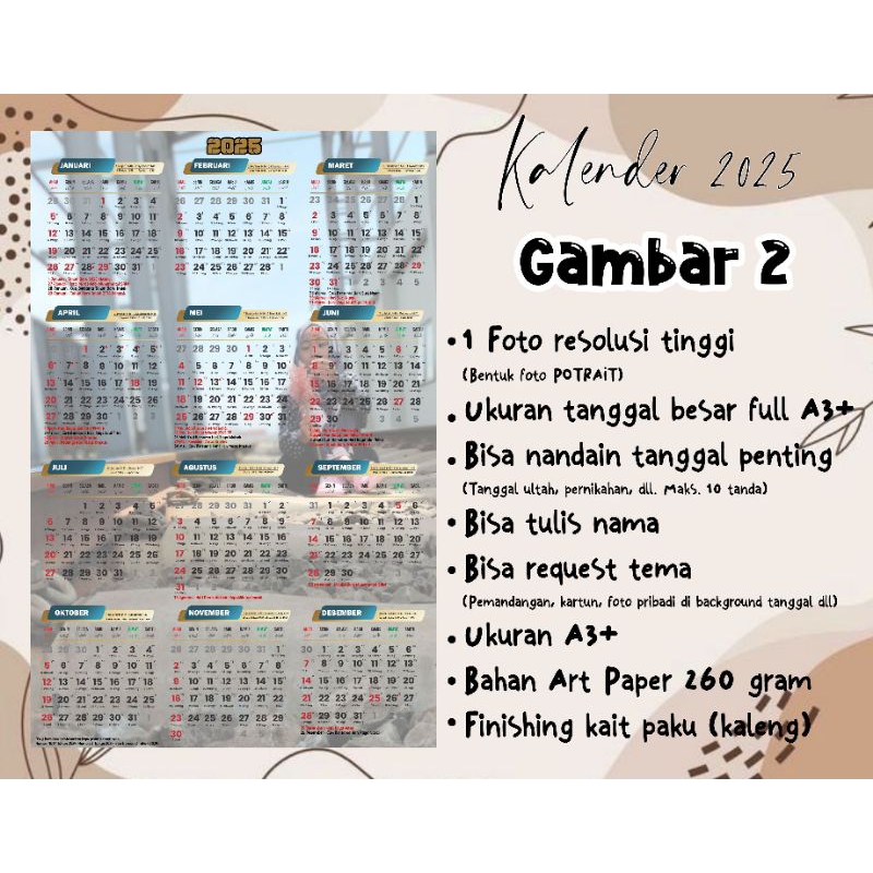 

Kalender 2025/Kalender Custom 2025/Kalender dinding/Kalender Foto