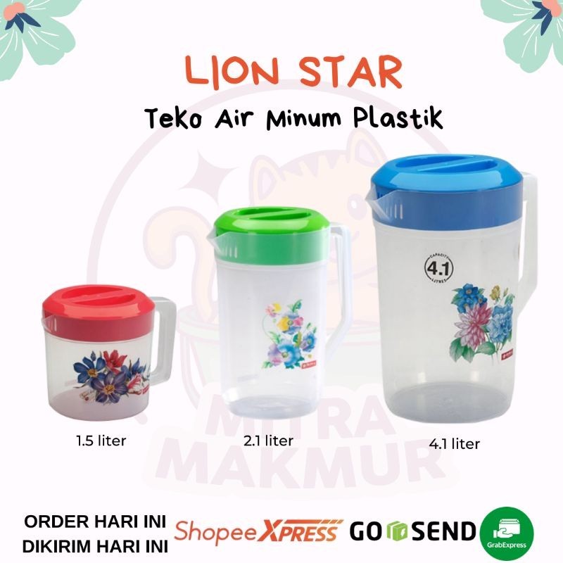 Lion Star Teko Plastik 3 Ukuran 1,5 Liter - 2,1 Liter - 4,1 Liter