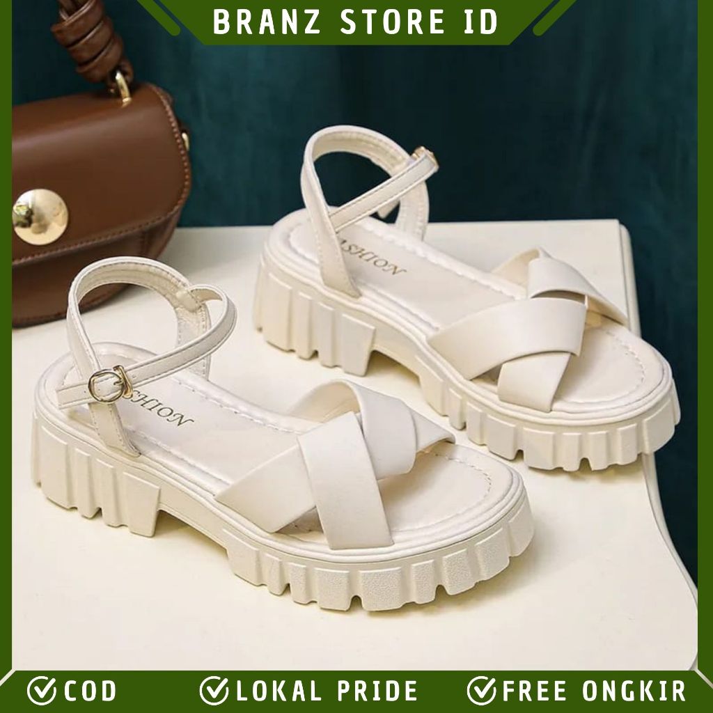 BRANZ STORE - SANDAL WEDGES KOREAN STYLE WANITA MODEL TALI LILIT SINTETIS HAK 5 CM TALI GESPER KEKIN