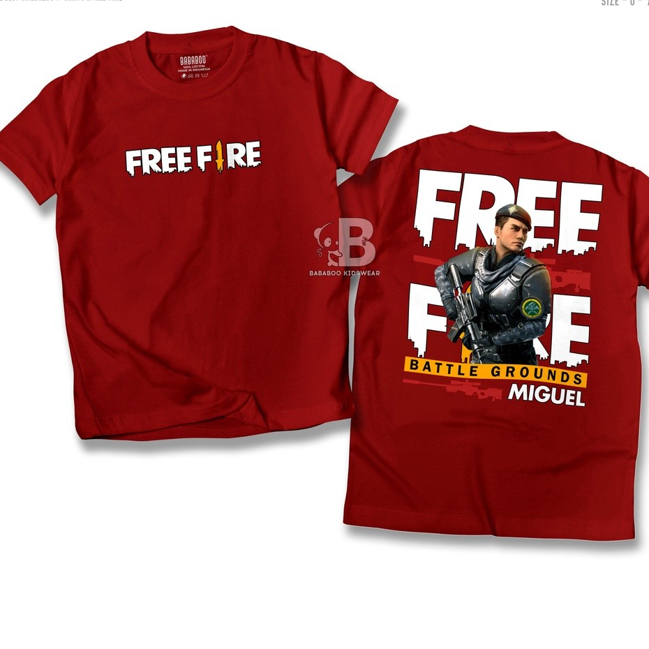Kaos Free Fire Anak FF Miguel Gaming - Baju Distro Anak 1-12 Tahun Laki Laki Perempuan - Atasan Kids