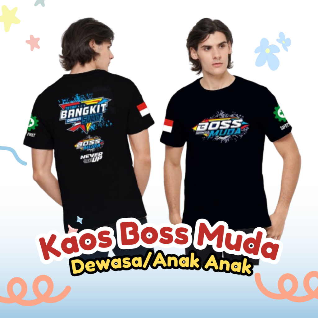 Kaos Bos Pria Boss Muda Tetap bangkit Dimasa Sulit Hitam Sablon DTF Katun Combed 24s
