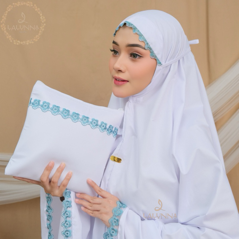 Lalunna - Mukena Dewasa Putih Renda Bordir Jasmine Mewah Jumbo