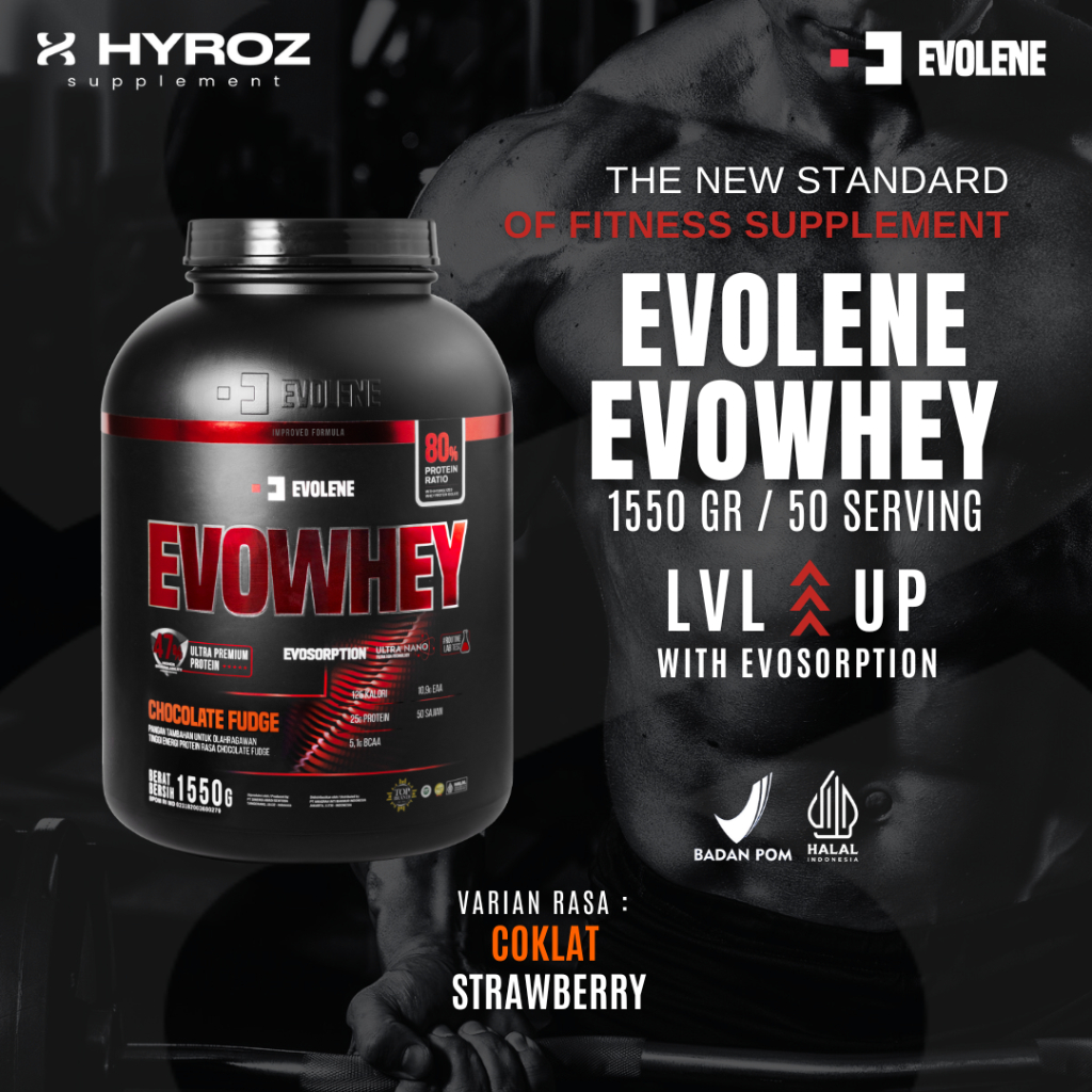 EVOLENE EVOWHEY EVOSORPTION - 50 serving New Whey Protein Rasa Coklat - Suplemen Fitness