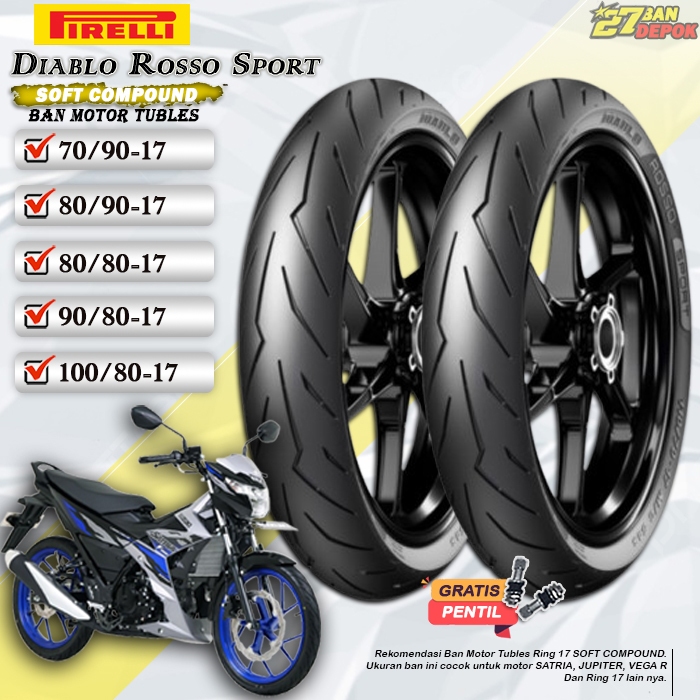 Ban Motor Pirelli Diablo Rosso Sport Ring 17 Tubles Ban Motor Tubeless Satria Supra Jupiter Ring 17