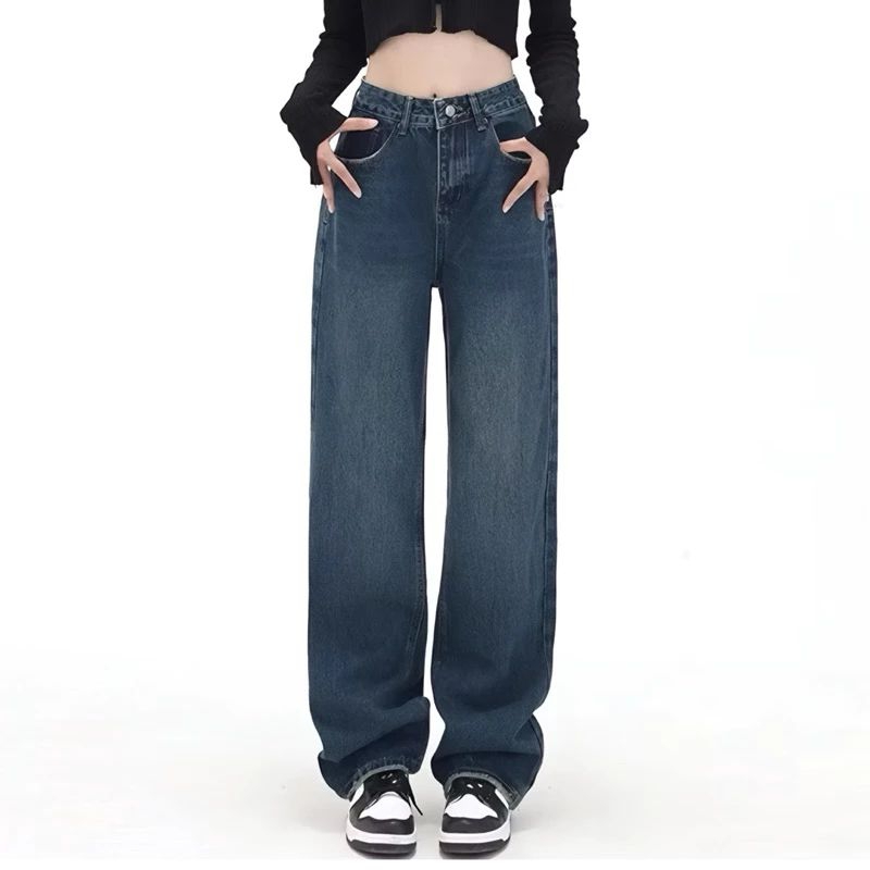 Highwaist Loose jeans wisker | celana kulot jeans wanita kekinian | korean straight jeans