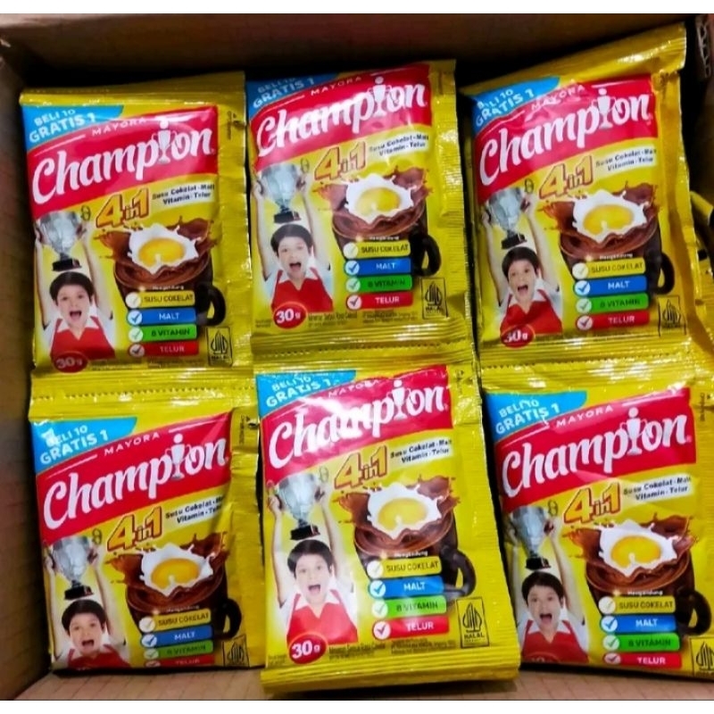 

Champion minuman susu coklat 30gr beli 10 sachet gratis 1 sachet