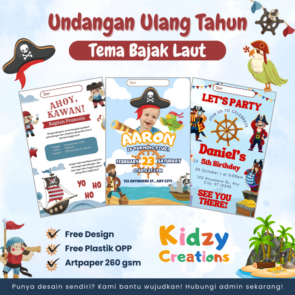 [BIRTHDAY INVITATION] Custom Undangan Tema Bajak Laut | Undangan Ultah Anak Laki-laki