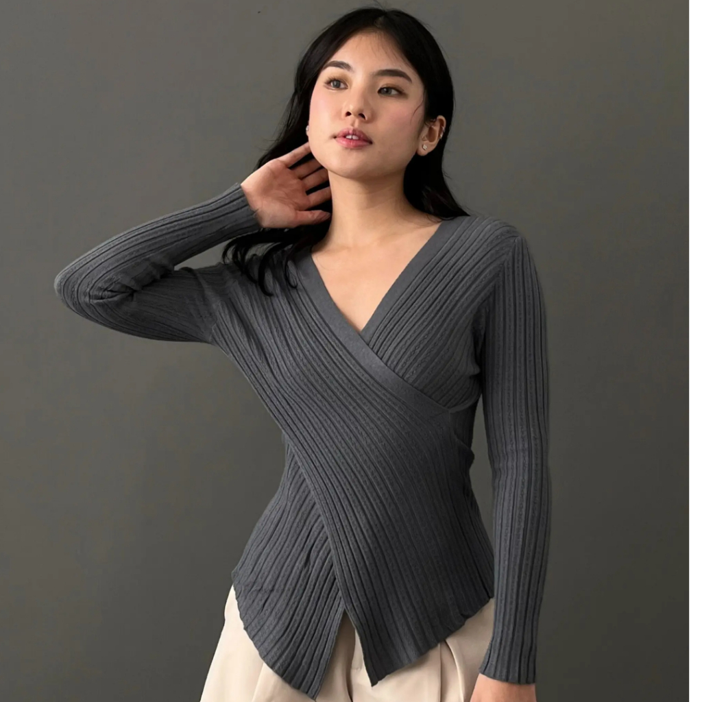 Knit Long Sleeves, Knit Lengan Panjang Kaos Knit Panjang Korean Style