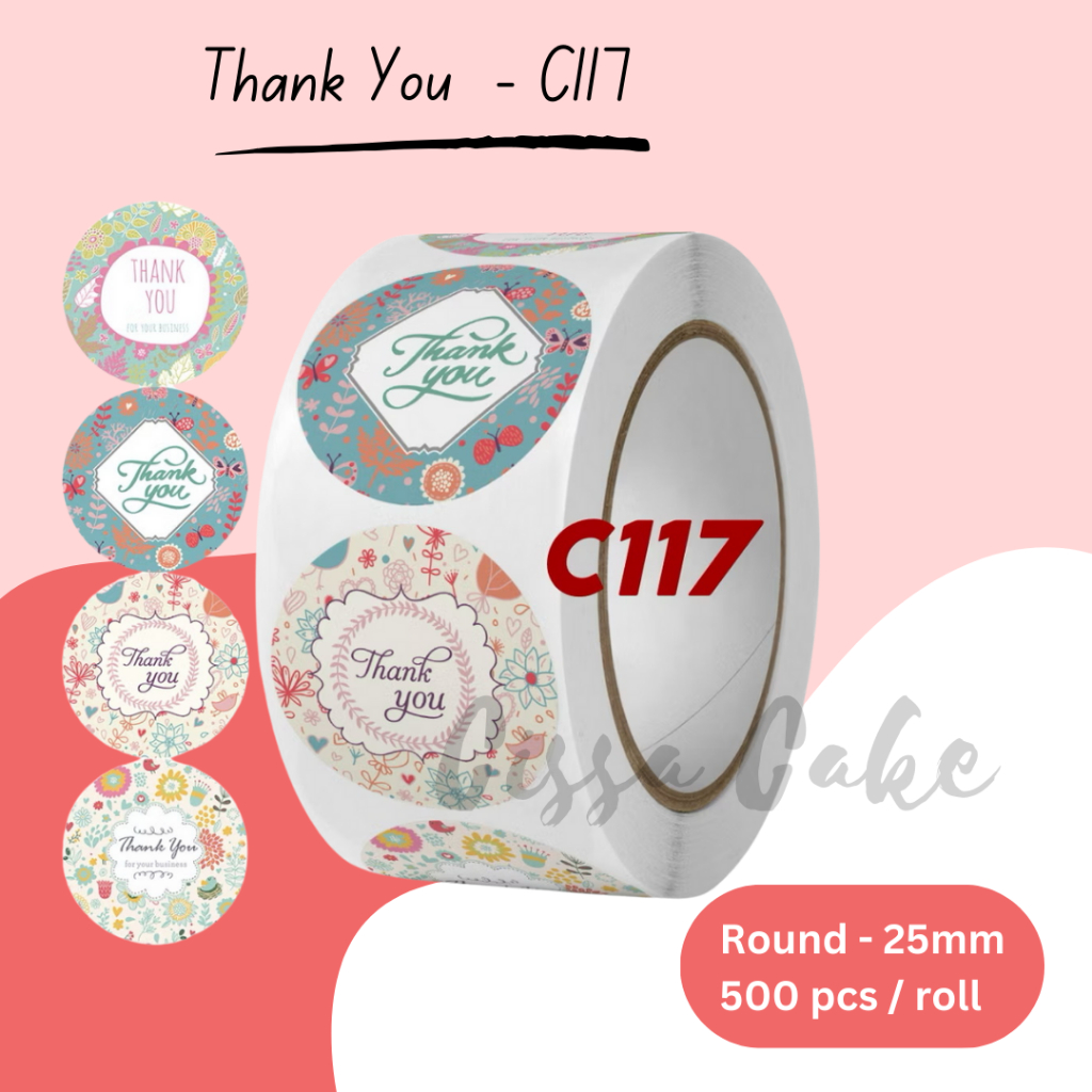 

STIKER THANK YOU ROLL C117 ISI 500 PCS LABEL KEMASAN LABEL MAKANAN DEKORASI CANTIK