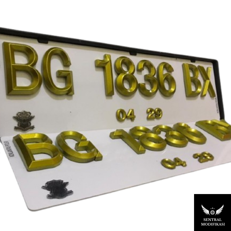 Plat Nomor Mobil Timbul Akrilik Lancip Gold Doff