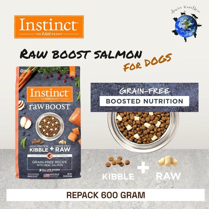 Instinct Raw Boost Salmon Recipe For DOG - Grain Free Kibble + Raw Salmon Makanan Anjing Premium Roy